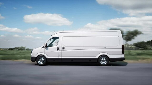 Generic 3d model of delivery van very fast driving on highway. Gas, oil concept. Realistic 4k animation.