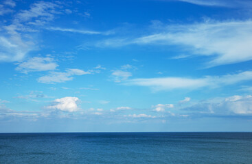 Fototapeta na wymiar Blue sea water surface on sky
