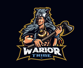 Fototapeta na wymiar Warrior with ax mascot logo design