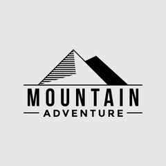 Simple mountain with line art logo. Negative space arrow compass in white background.