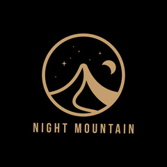 Abstract night mountain logo on dark background.