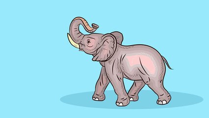 Funny animals, African big elephant. Cartoon-style illustration.