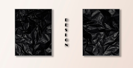 Cover design. Black and white background. Crumpled paper.