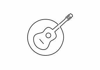 guitar line icon on circle isolated on white background