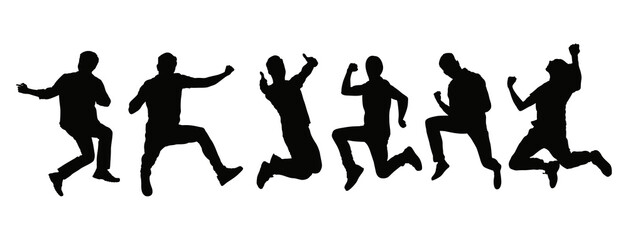 Happy jumping people silhouettes set.