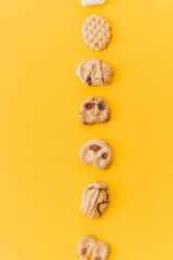 Beautiful cookies assorted on yellow