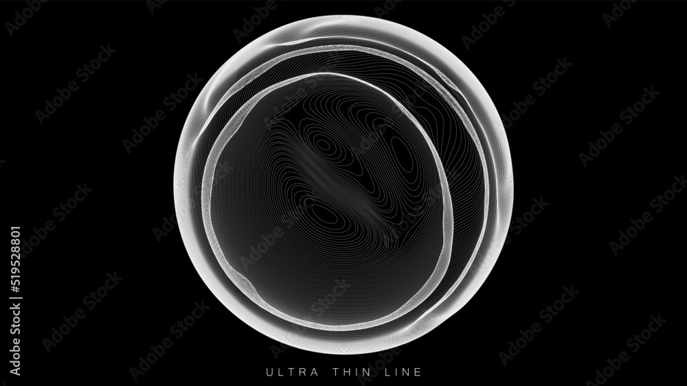 Poster ultra thin line fluid geometry. dynamic vector distorted spheres.