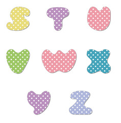 Polka dot alphabet.Pastel polka dots font. Hand drawn letter design for scrapbooks, albums, crafts and back to school projects.