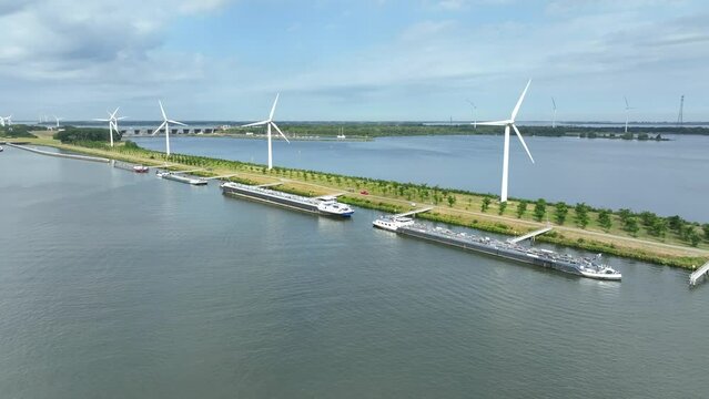 Bulk Carrier Ships Docked at Volkerak Lock in the Netherlands