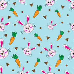 Cute rabbit and carrot on blue background 