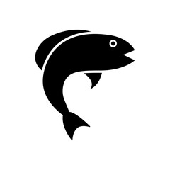Fish Sea Black Silhouette Icon. Fishing Water Place Glyph Pictogram. Healthy Aquatic Swim Animal Wildlife Flat Symbol. Fresh Seafood Salmon Shape Fish with Tail Logo. Isolated Vector Illustration