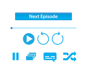 web media player buttons, play, pause, shuffle, subtitles, nex episode. Vector interface design elements, online streaming service ui concept