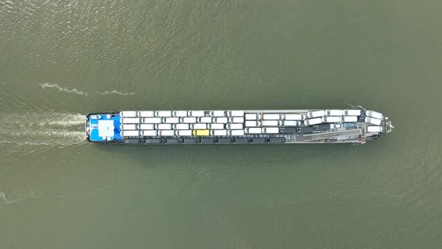 Ferry Carrying New Vans and Vehicles at Sea