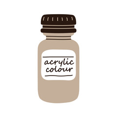 Acrylic colour bottle. Acryl paint jar closed with cap. Dye package, container. Color pack, art supplies. Flat vector illustration isolated on white background