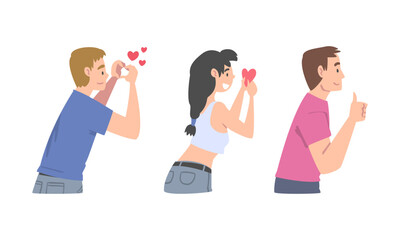 Fototapeta premium Enthusiastic followers set. People following popular channel or blog in social media cartoon vector illustration