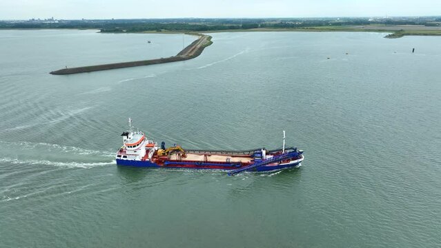Self Unloading Bulk Carrier Vessel Aerial View