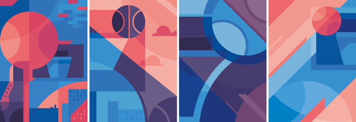 Set of basketball posters. Sport placards in abstract style.