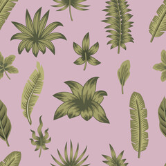 Beautiful, decorative, tropical seamless pattern with exotic green leaves, jungle illustration