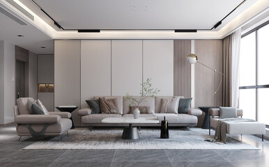 Luxury Interior of living room. 3D illustration