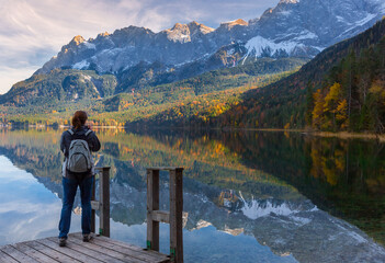 Fototapeta na wymiar beautiful landscape of lake with mountains and mountain peaks at alp germany, europe