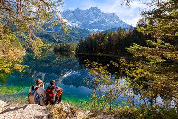 beautiful landscape of lake with mountains and mountain peaks at alp germany, europe