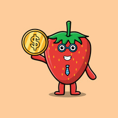 Strawberry successful businessman holding gold coin cartoon vector image 
