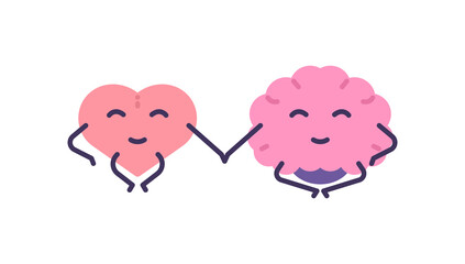 Obraz premium the concept of connecting mind and heart. harmonize mind and body. brain and heart characters are meditating and holding hands with each other. flat cartoon illustrations. vector design