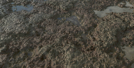 3D Realistic dirt wet puddles mud ground rendered texture background image