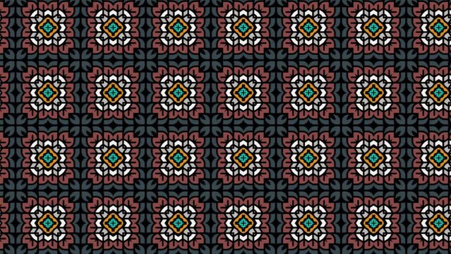 Indigenous Ethnic Tile Pattern Design Backdrop Sliding. Seamless Abstract. black and brown loop animated video.