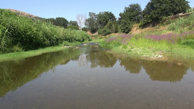 Fiume in secca durante la siccit&agrave; estiva in Toscana, Italia