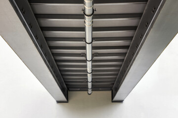Gutter Pipe, Sewer Pipe, Rain Water Pipes under Ceiling. Modern Stainless Drain Gutter system. 