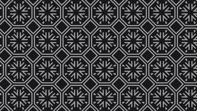 Floral lace ornament modern geometric seamless pattern mostly In the Shade Of Black. Panning. Repeating background animation with chaotic ornament