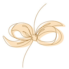 Cute gift bow on white background. Hand drawn design elements. One continuous line art vector illustration