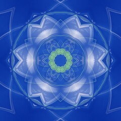 patterns and design inspired by small white cloud cluster on a vivid blue sky over a pale green building roof