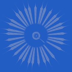 patterns and design inspired by small white cloud cluster on a vivid blue sky over a pale green building roof