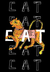 Cat slogan print design with tigers face illustration for print tee, print t-shirt, vector design, cat design t