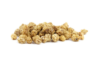 Mulberry dry berries morus alba isolated on white