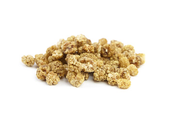 Mulberry dry berries morus alba isolated on white