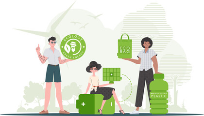 Ecology. ECO friendly People. trendy style. Vector.