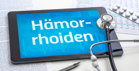 Ein Tablet mit dem Text Hämorrhoiden auf dem Display