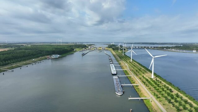 Bulk Carrier Ships Docked at Volkerak Lock in the Netherlands