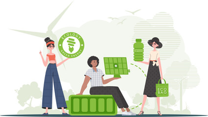 Caring about the environment. ECO friendly People. Fashion trend characters. Vector.