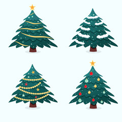 Flat design christmas tree collection. Vector illustration