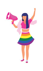 LGBT activist with megaphone semi flat color vector character. Standing figure. Full body person on white. Tolerance simple cartoon style illustration for web graphic design and animation