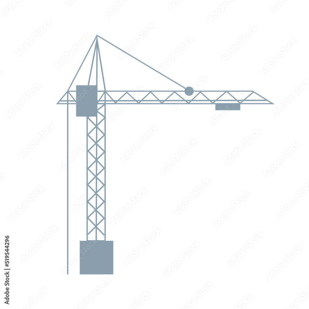 Poster tower crane semi flat color vector object. building machinery. technology. full sized item on white.