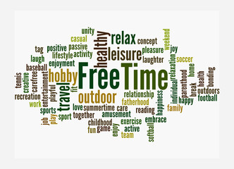 Word Cloud with FREE TIME concept, isolated on a white background
