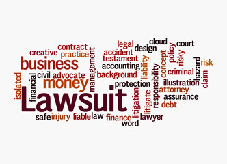 Word Cloud with LAWSUIT concept, isolated on a white background