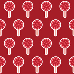 Grapefruit red fruit ice round ice cream stick seamless pattern