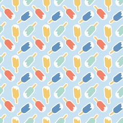 Creamy ice cream in sweet red yellow blue glaze seamless pattern background