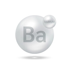 Barium molecule models silver. Ecology and biochemistry concept. Isolated spheres on white background. 3D Vector Illustration.